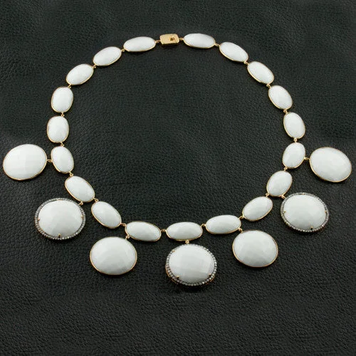 birthday gift necklaces for women -double chain necklaces for women -White Agate & Diamond Necklace