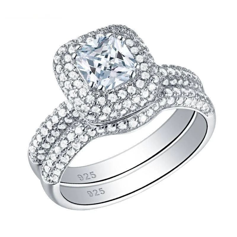 halo engagement rings for women -modern necklaces for women -2.9ct Cushion Cut Created Diamond Ring Set