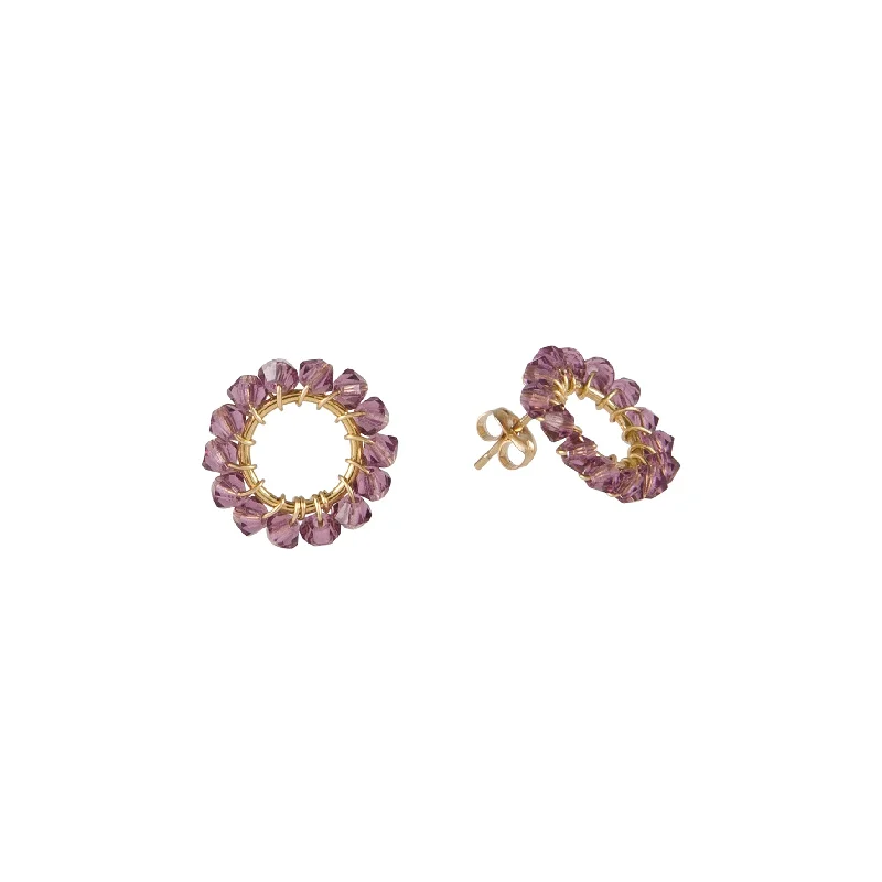 silver dangling earrings for women -luxury gold necklaces for women -Mini Circle Crystal Earrings - AMETHYST