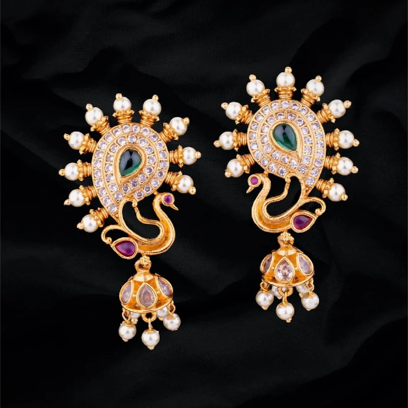 luxury gold earrings -silver chain necklaces for women -Peacock Kemp Jhumka Earring