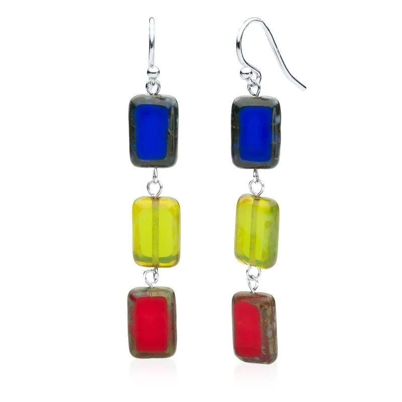 sterling silver earrings -elegant heart-shaped necklaces for women -Rainbow Mix Glass Rectangle Beaded Drop Earrings