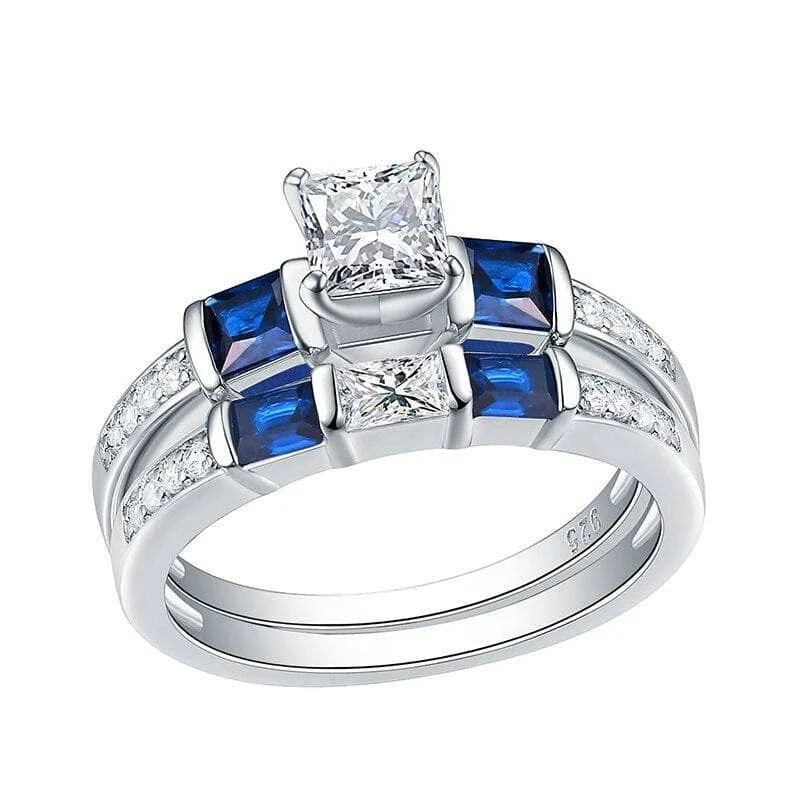 women’s engagement ring sets -fashion-forward necklaces for women -1.24 Ct Princess Cut Clear & Blue Created Diamond Ring