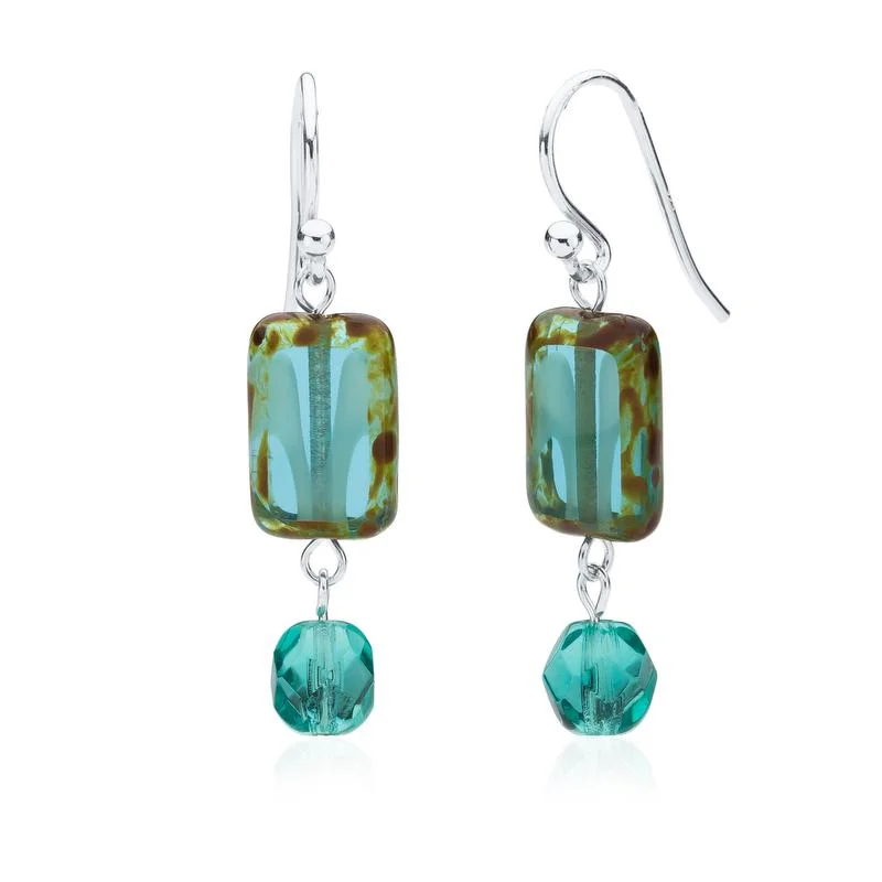 affordable earrings for women -unique necklaces for women -Aqua Glass Beaded Crystal Dangle Earrings