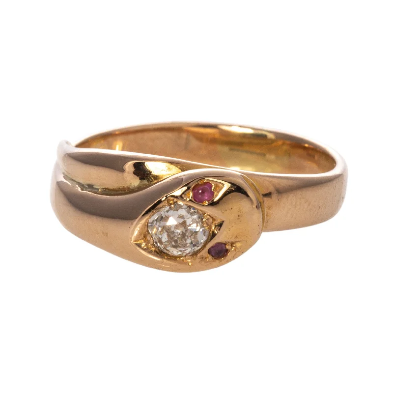 rose gold wedding rings -handcrafted necklaces for women -Victorian Diamond & Ruby 18K Gold Snake Ring