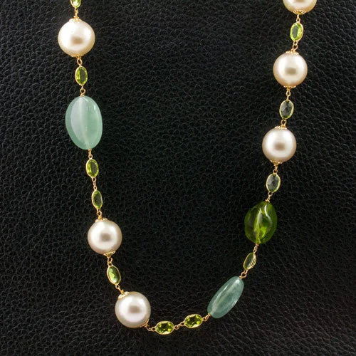 chunky necklaces for women -chunky necklaces for women -Pearl, Aquamarine & Peridot Necklace