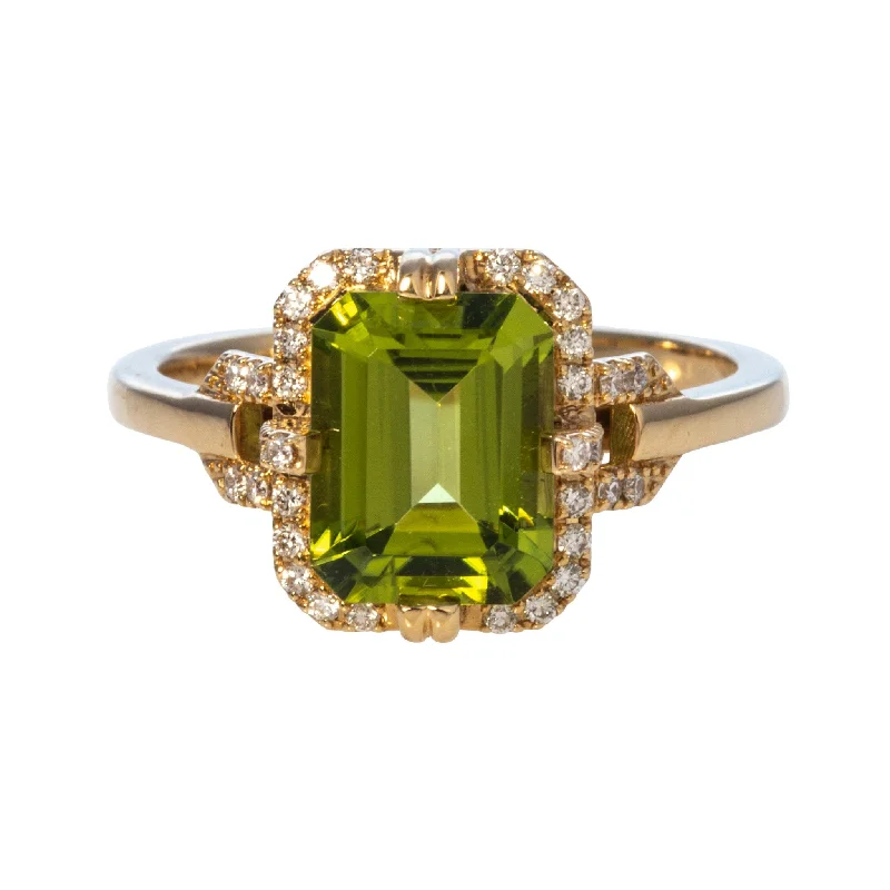 unique gold rings -silver chain necklaces for women -Goshwara Emerald-Cut Peridot & Diamond 18K Gold Ring