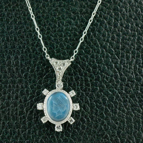 long necklaces for women -long necklaces for women -Moonstone Cameo & Diamond Necklace