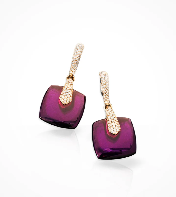 emerald earrings for women -women’s engagement pendant necklaces -ER00138 18kt pink gold amethyst & pave diamond=.82cts, Earrings