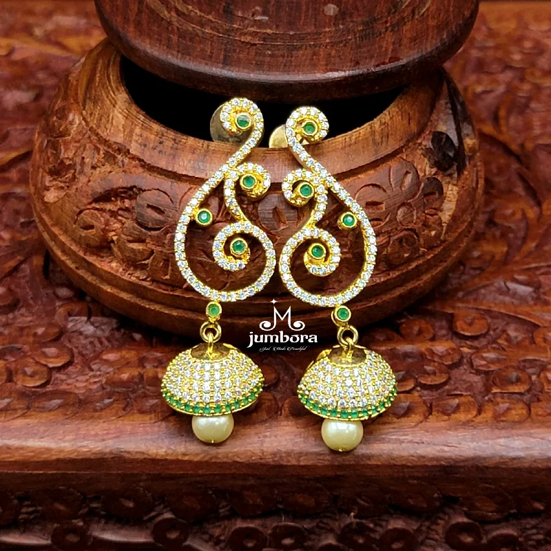 custom hoop earrings for women -high-end necklaces for women -Peacock White & Green AD Zircon (CZ) Jhumka Earring