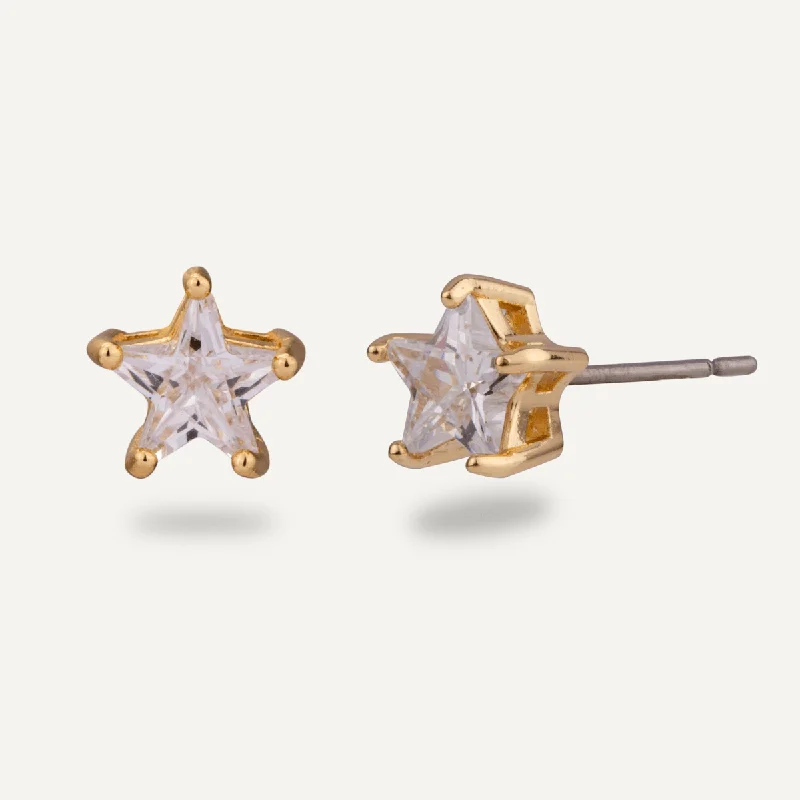 women’s sterling silver earrings -symbolic necklaces for women -Keira Cubic Zirconia Star Stud Earrings In Gold-Tone