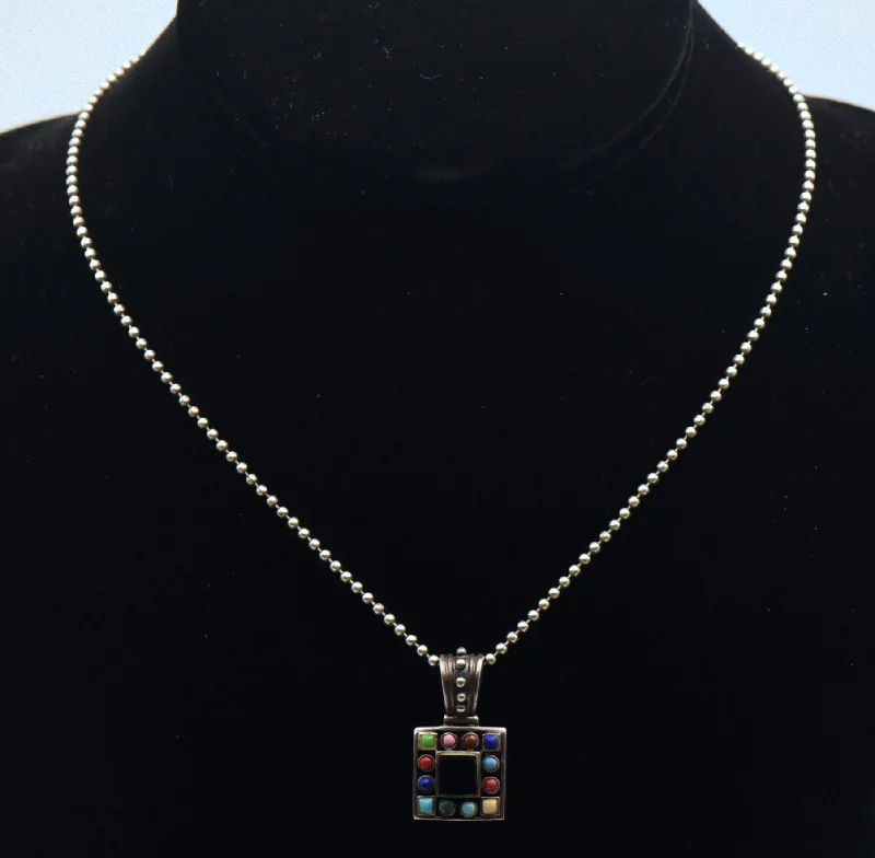 women’s necklaces -women’s necklaces -Vintage Sterling Silver Multi-Gem Pendant Chain Necklace - 16.25"