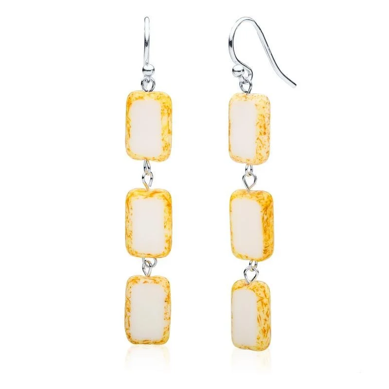 fashionable drop earrings -wedding gift necklaces for women -White Glass Rectangle Beaded Drop Earrings