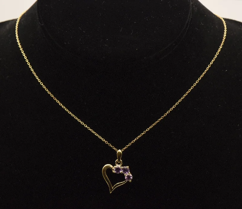 sophisticated necklaces for women -hand-crafted gold necklaces for women -Vintage Amethyst Vermeil Heart Pendant on Vermeil Chain Necklace - 18"