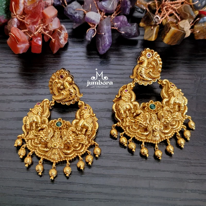 romantic earrings for women -silver pendant necklaces for women -Nakshi Peacock Gold Alike Earrings in Temple Jewelry