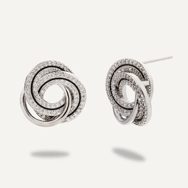 chic gold hoop earrings -women’s pearl pendants -Cubic Zirconia Spiral Studs In Silver-Tone