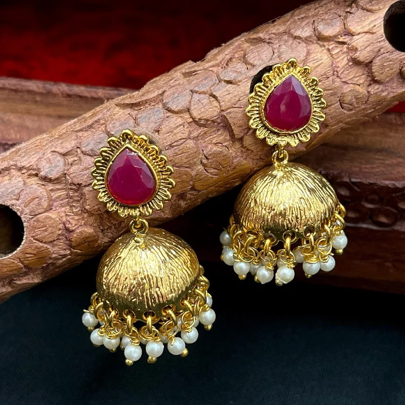 hoop earrings for evening wear -men’s and women’s matching necklaces -Elegant Antique Gold Ruby Red Jhumka Earrings