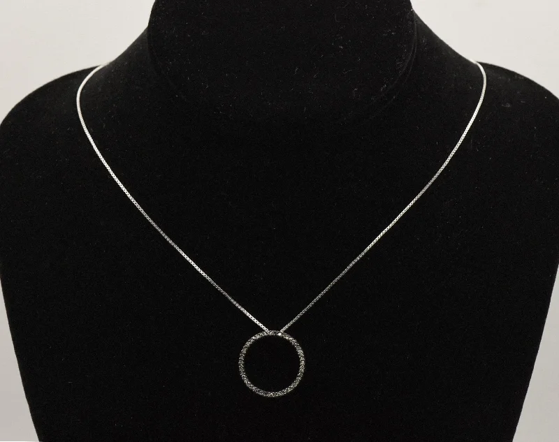 chunky necklaces for women -chunky necklaces for women -Vintage Diamond Sterling Silver Hoop Pendant on Sterling Silver Chain Necklace - 18"