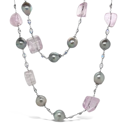 unique charm necklaces for women -unique charm necklaces for women -Tahitian Pearl, Kunzite & Moonstone Necklace