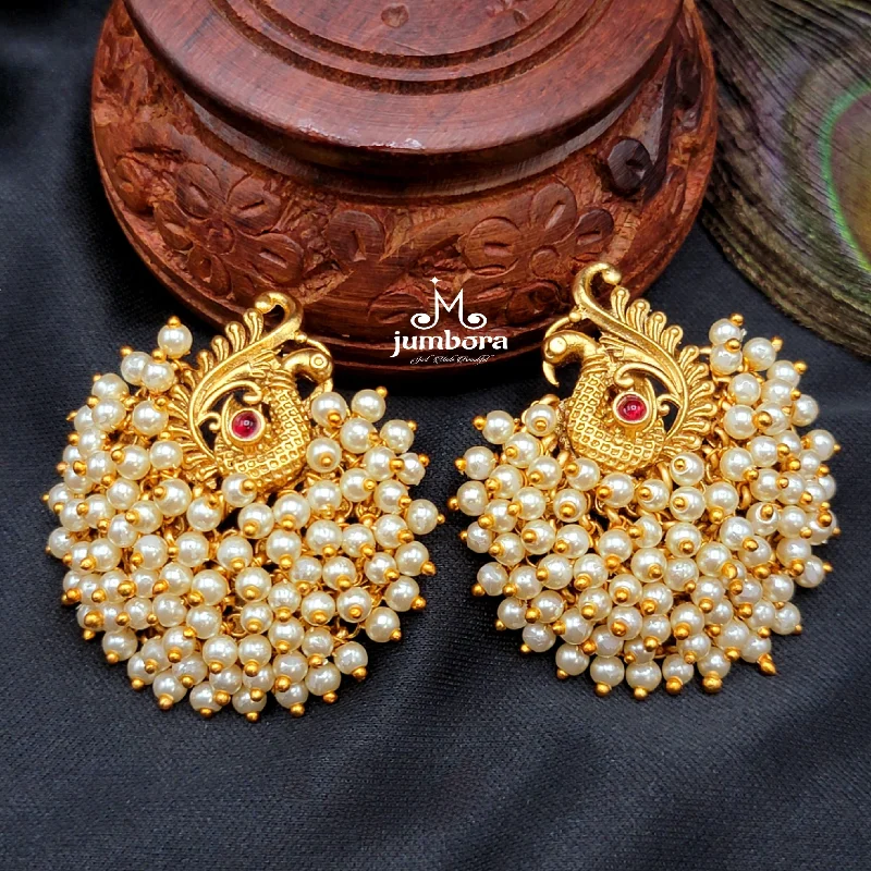 custom gold earrings for women -wedding necklaces for women -Peacock Kemp Bunch Cluster Pearl Big Stud Earring