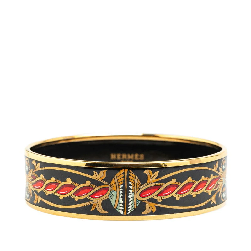 rose gold bangles for women -bridal necklaces for women -Hermes Enamel GM Bangle Gold Black Multicolor