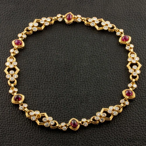 sophisticated necklaces for women -hand-crafted gold necklaces for women -Ruby & Diamond Estate Necklace/Bracelet Set