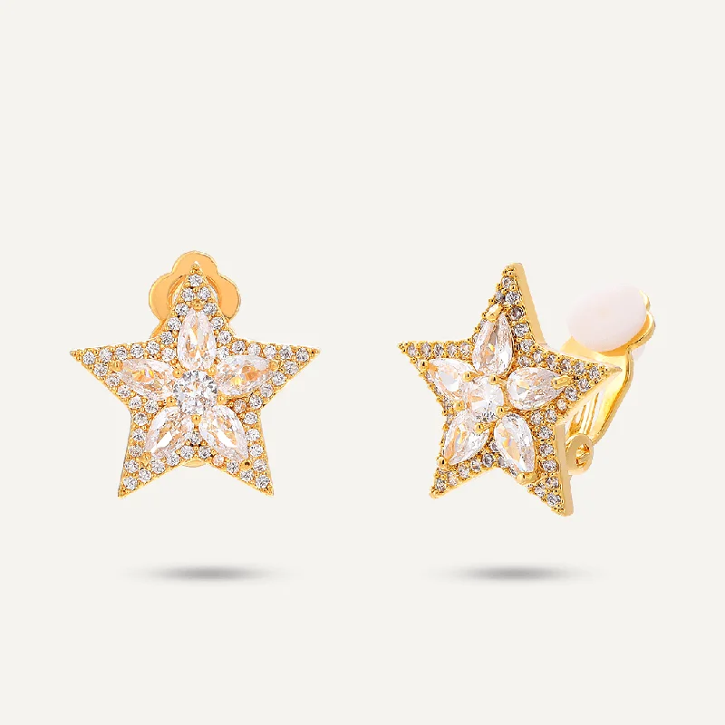 women’s vintage earrings -celestial necklaces for women -Star Clip On Earrings In Gold-Tone