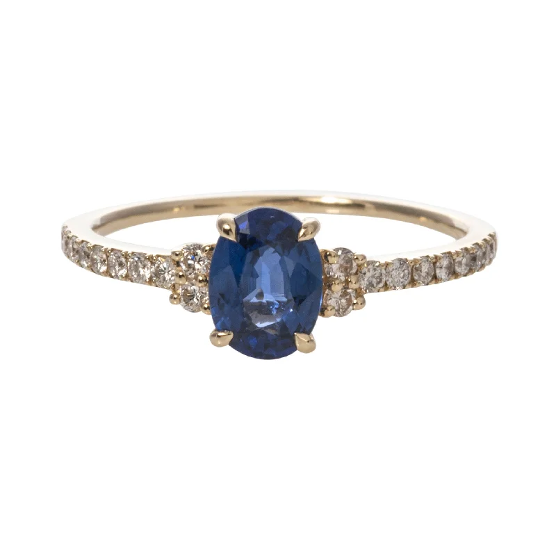 geometric rings for women -designer necklaces for women -Oval Sapphire & Diamond 14K Yellow Gold Ring