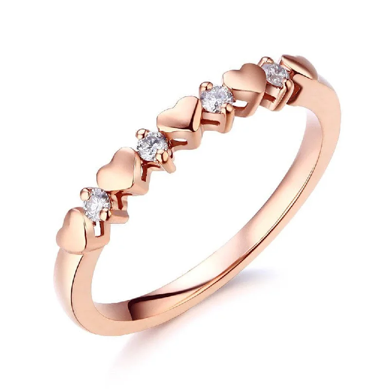 vintage-inspired engagement rings -unique necklaces for women -14K Rose Gold Bridal Heart Ring 0.11ct Natural Diamonds