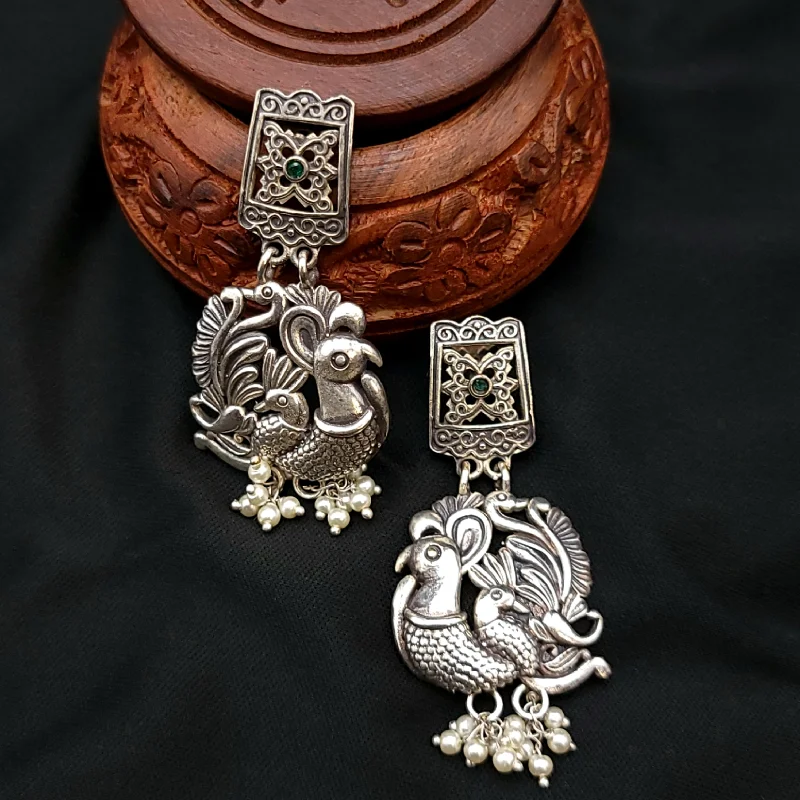 vintage stud earrings -matching necklaces for women -Peacock Oxidized German Silver Earring