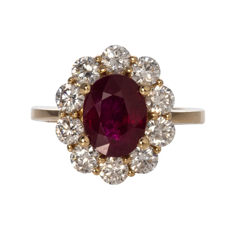 vintage gemstone rings for women -hand-crafted gold necklaces for women -2.80ct Oval Ruby & 1.5ctw Diamond Cluster 14K Yellow Gold Ring