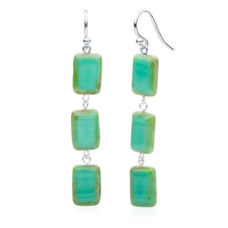 modern earrings for women -geometric necklaces for women -Turquoise Glass Rectangle Beaded Drop Earrings