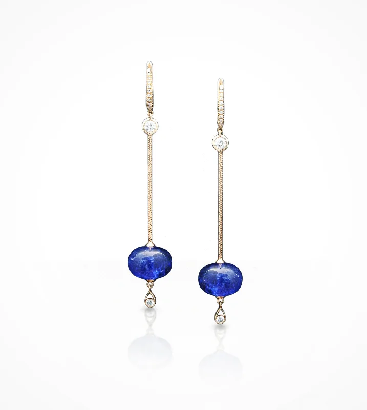 luxury drop earrings -stacked necklaces for women -ER00545 18KP Tanzanite beads and diamond=0.54ct-drop Earrings