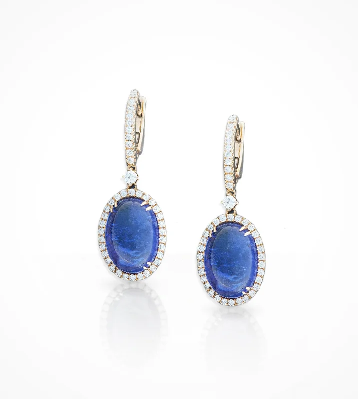 chic statement earrings -designer name necklaces for women -ER00444 18KP cabochon Tanzanite and Diamond drop Earrings