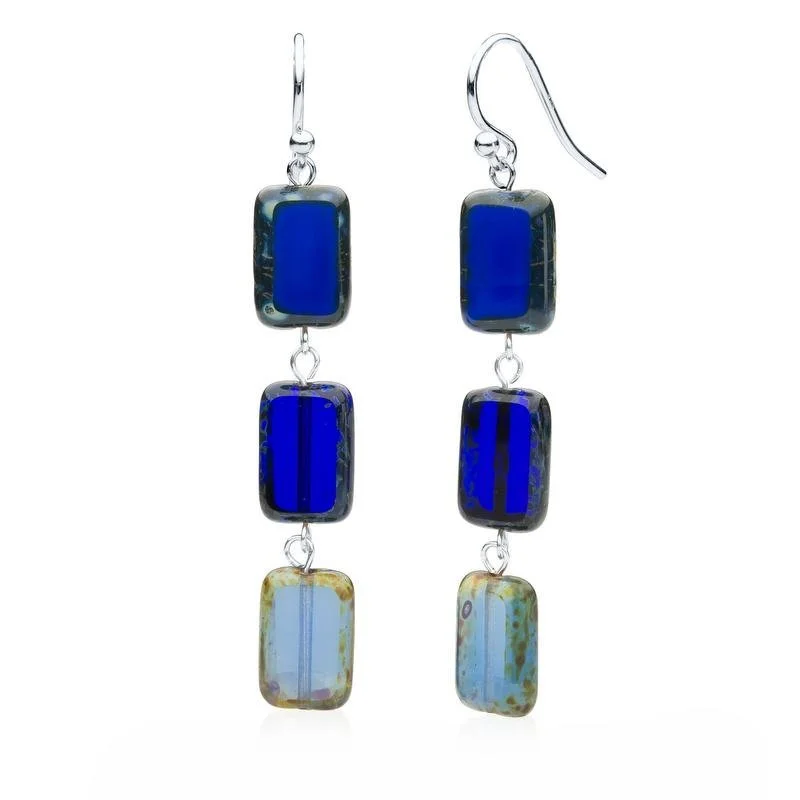 colorful earrings for women -custom name necklaces for women -True Blue Mix Glass Rectangle Beaded Drop Earrings