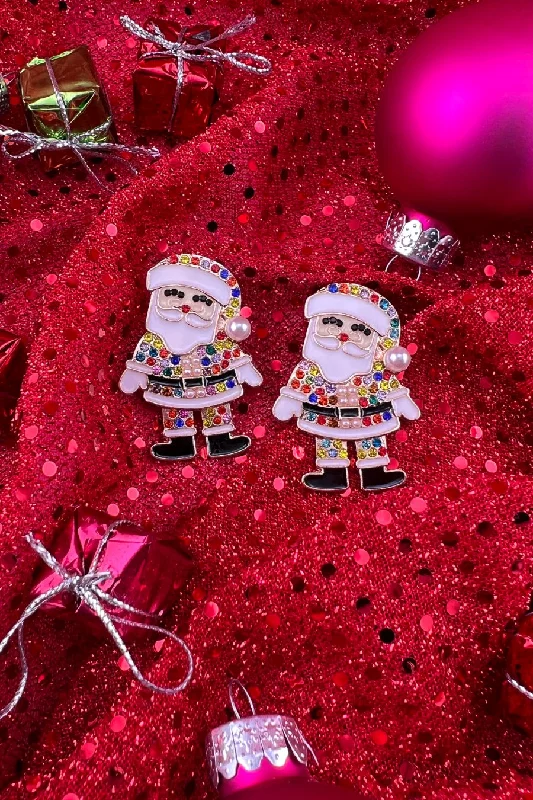 diamond earrings for women -gold necklaces for women -Santa's Helper Rhinestone Earrings