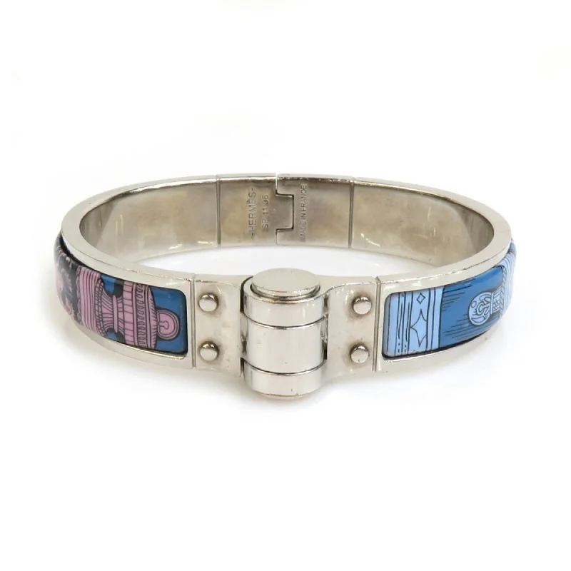 elegant bracelets for women -statement necklaces for women -Hermes blue pink  Enamel Metal Bangle (Pre-Owned)