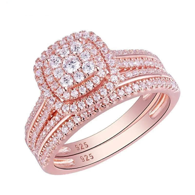 classic engagement rings for women -custom name necklaces for women -2Pcs Rose Gold Color 1.6Ct Created Diamond Ring Set