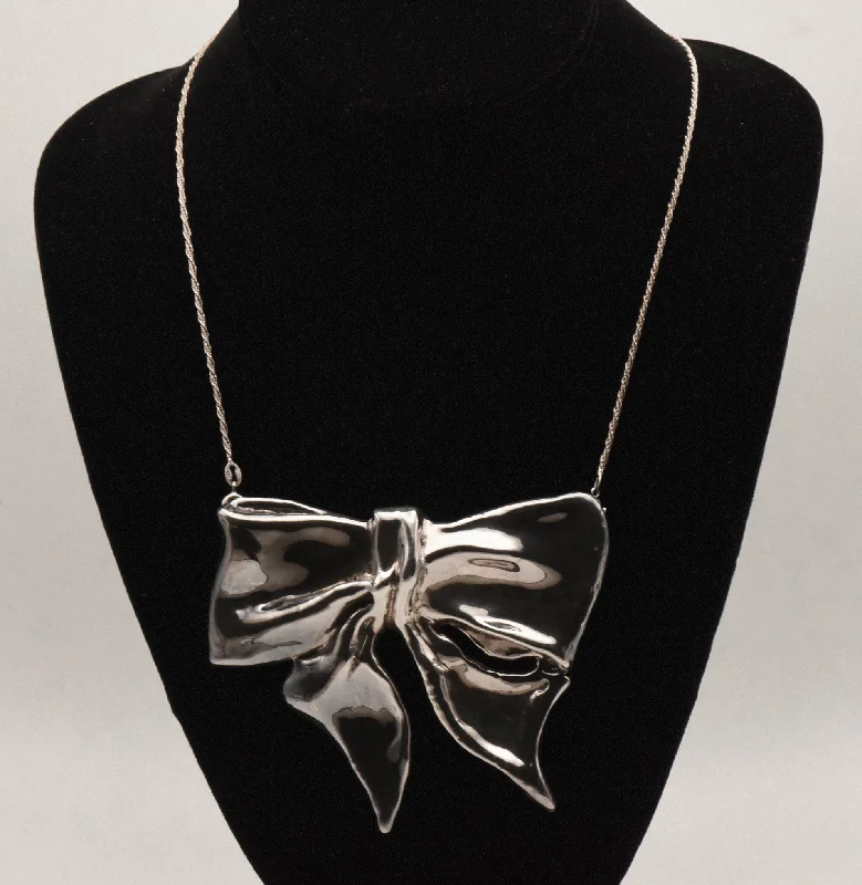 choker necklaces for women -choker necklaces for women -Stunning BIG! Vintage Sterling Silver Bow Pendant/Brooch on Sterling Silver Chain Necklace - 16.5"