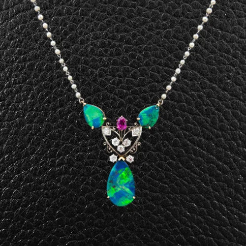 engagement pendant necklaces for women -contemporary necklaces for women -Opal & Diamond Necklace