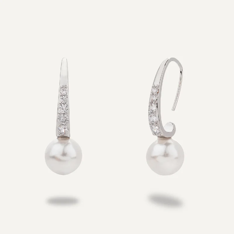 gold-plated earrings for women -birthday gift necklaces for women -Classic Pearl & Cubic Zirconia Drop Earrings In Silver-Tone