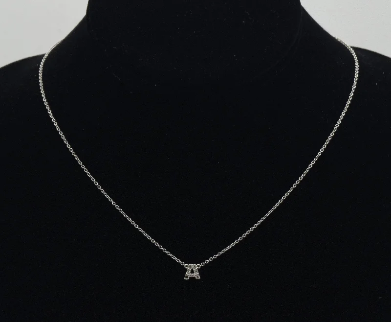 charm pendant necklaces for women -silver chain necklaces for women -Vintage Sterling Silver "A" Monogram Rhinestone Pendant Chain Necklace - 16.25"