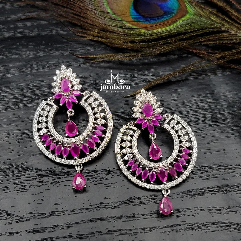 elegant gold earrings for women -luxury diamond necklaces for women -Ruby Red & White AD Zircon Chaandbali Earring