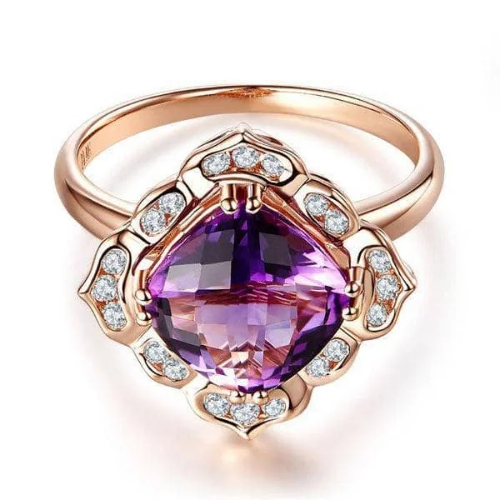 handcrafted engagement rings -stylish modern necklaces for women -14K Rose 2.65ct Amethyst Natural Diamond Ring