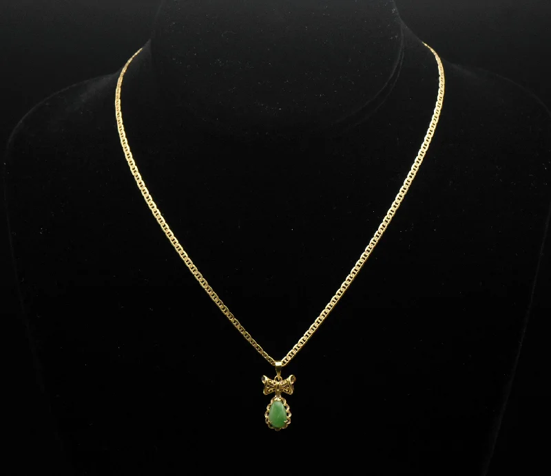 birthday gift necklaces for women -double chain necklaces for women -Vintage 18K Gold and Jade Pendant on 14k Gold Chain Necklace - 15.75"