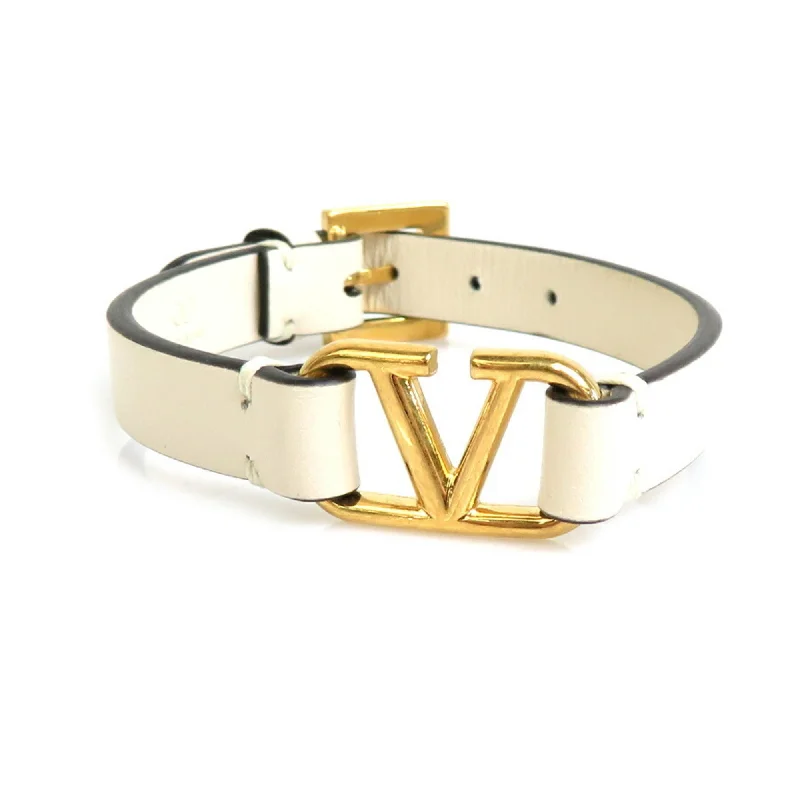 fashion bangles and bracelets -chunky necklaces for women -Valentino Garavani    Leather Metal Charm Bracelet (Pre-Owned)