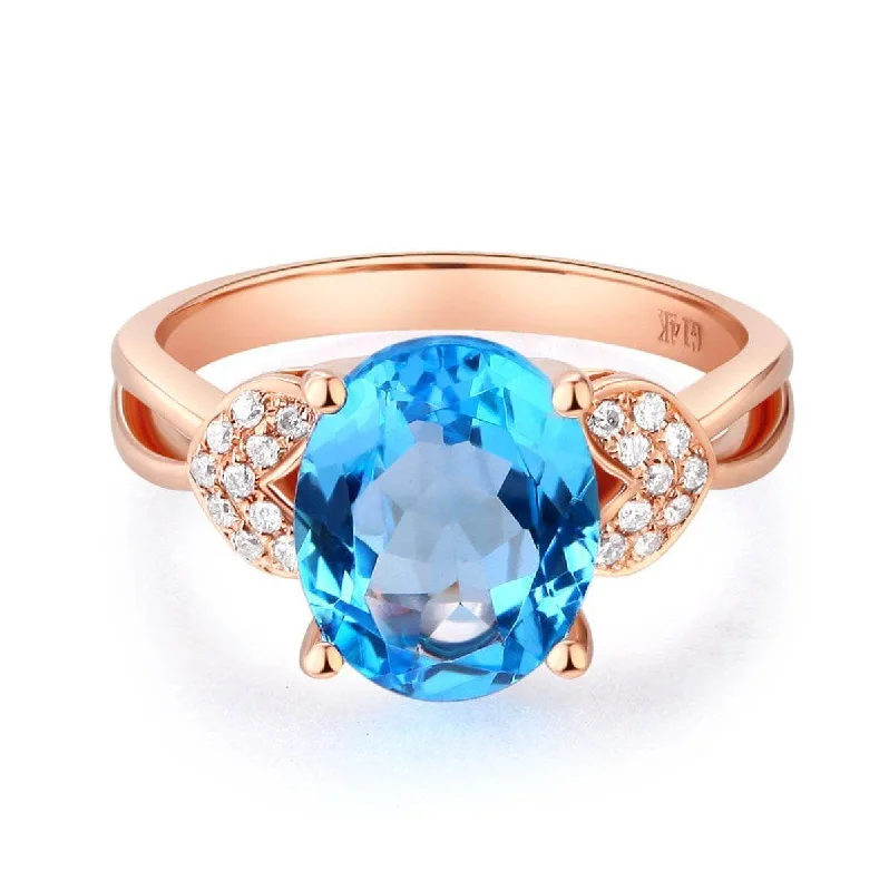 gemstone and diamond engagement rings -women’s engagement necklaces -14K Rose Gold 3.5ct Swiss Blue Topaz & Natural Diamond Ring