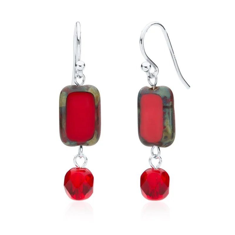 classic diamond earrings -chunky necklaces for women -Red Glass Beaded Crystal Dangle Earrings