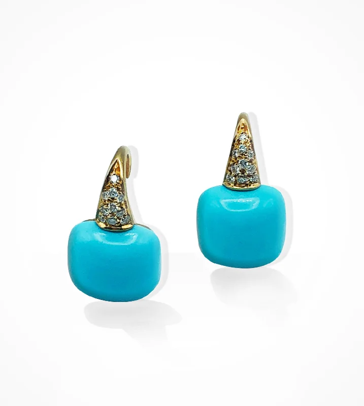 luxury gold earrings -silver chain necklaces for women -ER00538 18KPG diamond and turquoise earrings SOLD