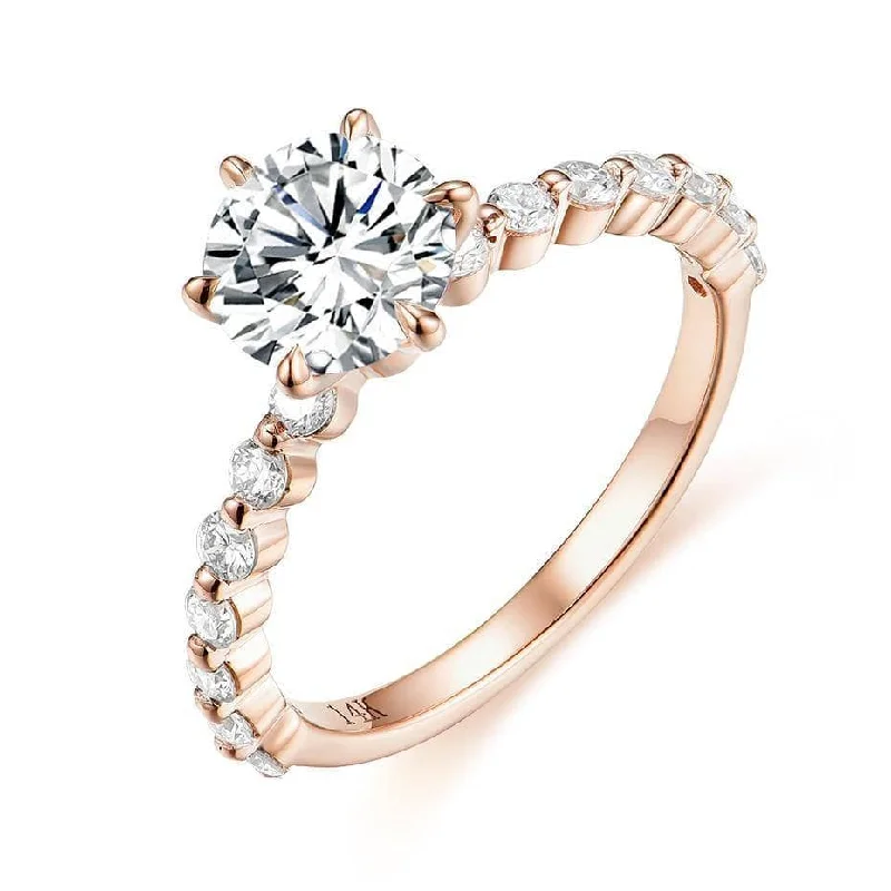 platinum engagement rings for women -trendy necklaces for women -1ct Clear Round Diamond 14K Rose Gold Bubble Ring