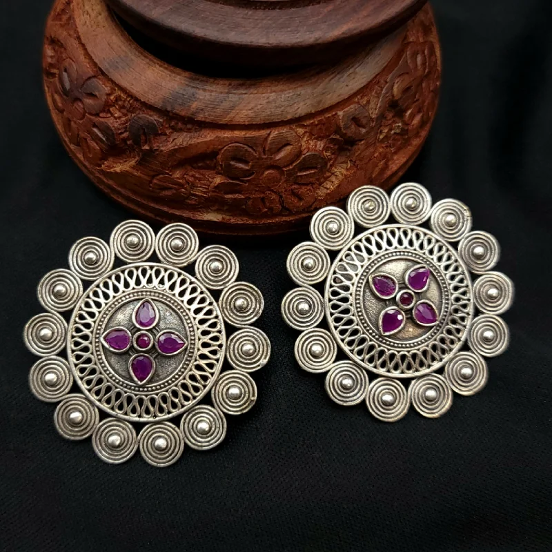 elegant gold earrings for women -luxury diamond necklaces for women -Oxidized German Silver Floral Stud Earring